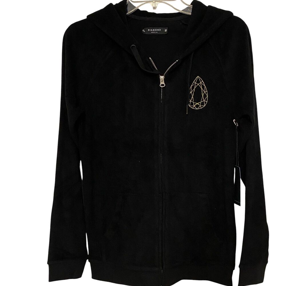NWT Diamond Supply Co Hoodie Tear Drop Logo Black Extra Small XS Velour